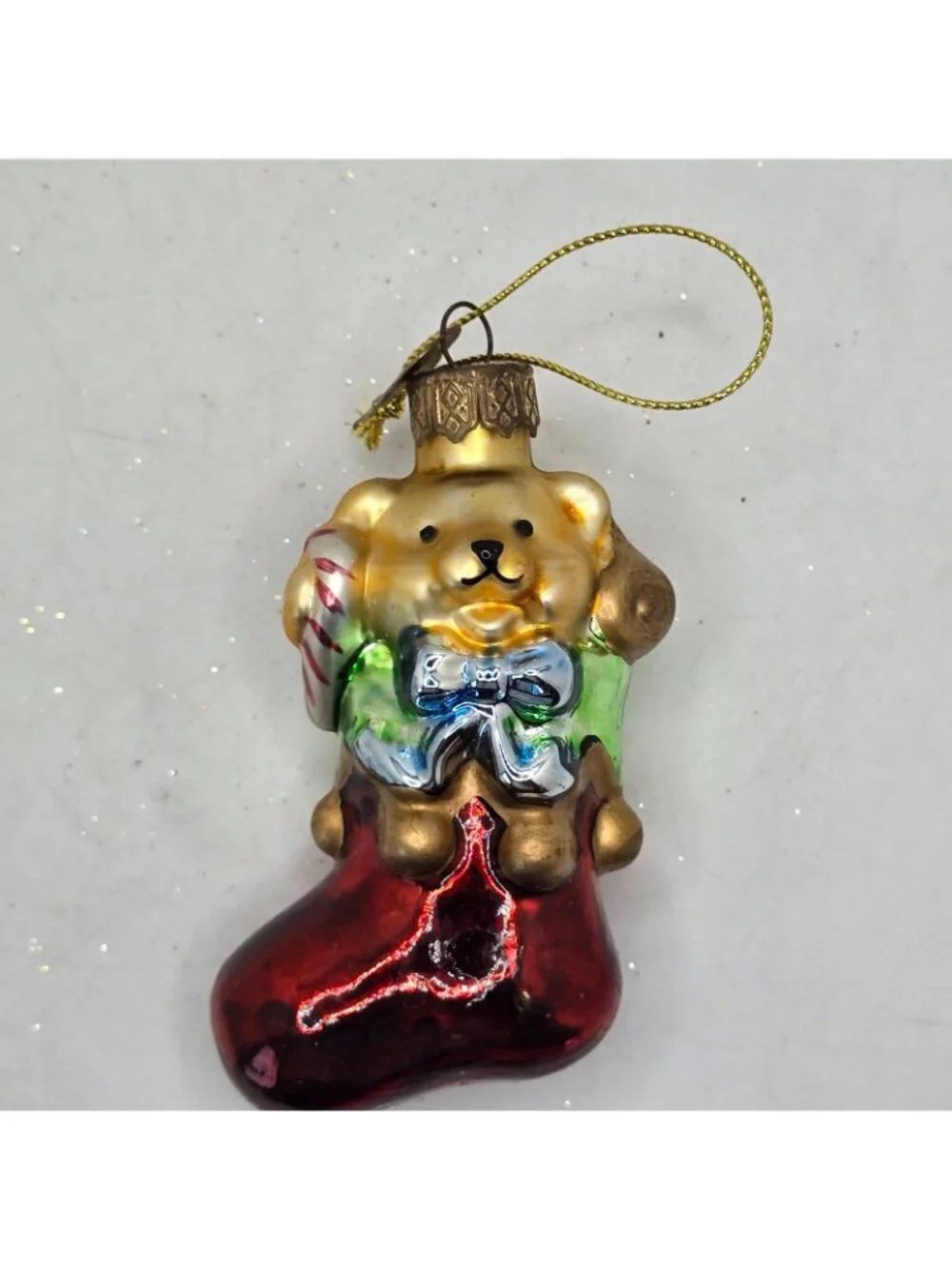 Christmas Ornament Glass Teddy Bear Stocking Thomas Pacconi Museum Series 2003